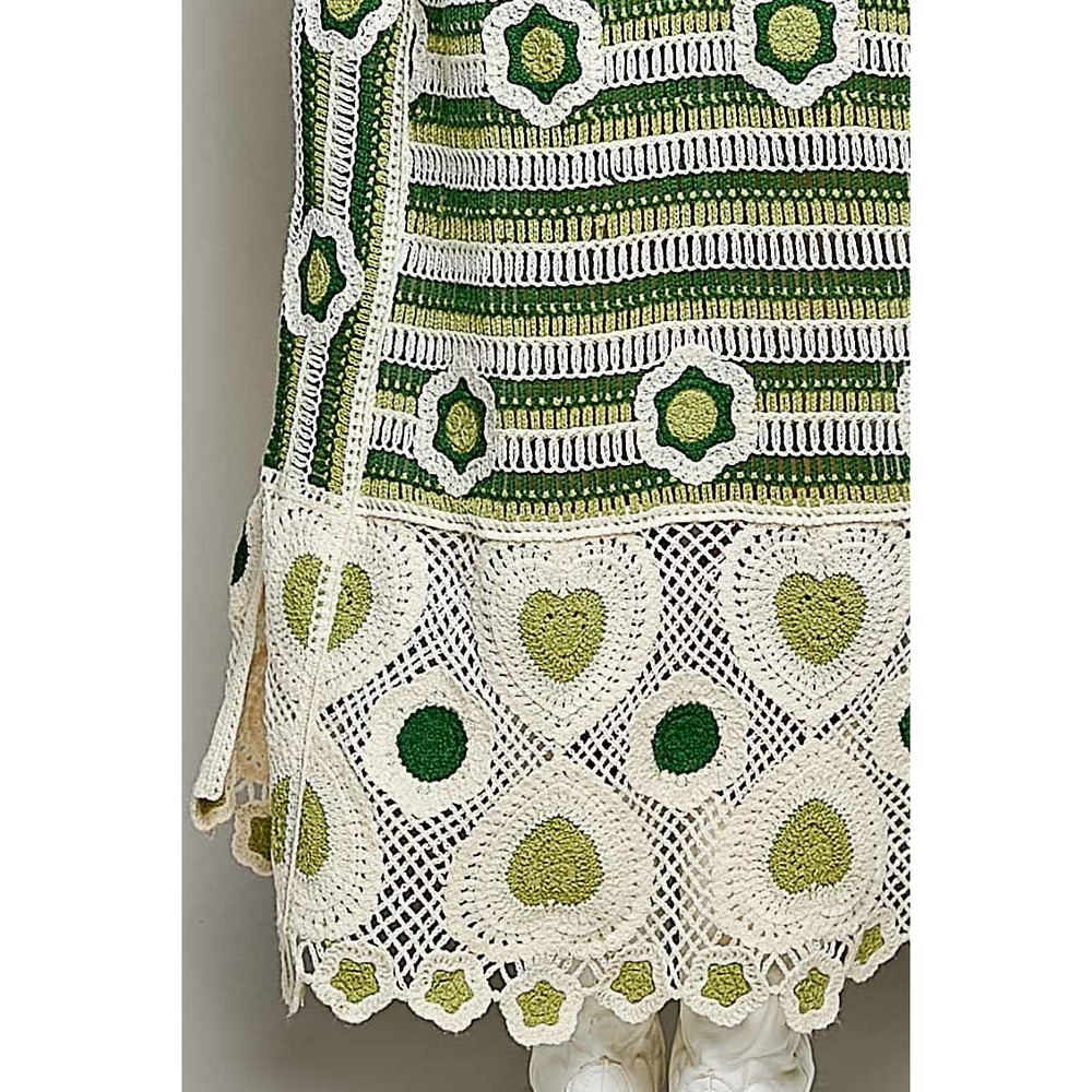 POL Boho Crochet Longline Cardigan Duster Green Floral Heart Pattern ONE SIZE - Picture 8 of 8